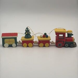 Vintage 4pc Wood Train Christmas ornament with original box